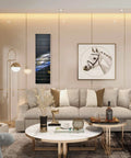 Vertical Slatwall Art Panel 12 By 40 Inches With Mesmerizing Deep Space Stars Graphic on living room wall