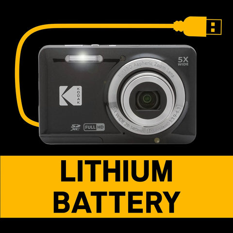 A Real Deal 16 Megapixel Digital Camera With 5X Optical Zoom That Knocks Out Crisp Pictures Plus 28mm Wide Angle Lens And 1080P Full HD Video Recording For Travel Vibes And Family Moments So You Can Vlog Life Updates Without Breaking The Bank, showing front view with USB charging cable.