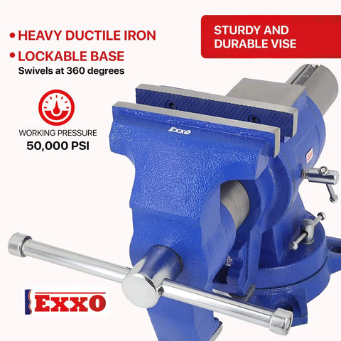 Heavy Duty 5 Inch Multipurpose Bench And Pipe Vise With Ductile Iron Construction 50 000 PSI Strength 360 Swivel Base detail view