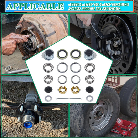 OZISENS 2-pack trailer bearing kit for 1-3/8 to 1-1/16 in spindles, 3500 lb, seals, caps, cotter pins, nuts, washers