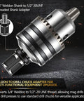 Two Pack 3/4 Weldon Shank To 1/2 Inch 20 UNF Threaded Drill Chuck Adapter iron tough alloy steel construction for precise fit.