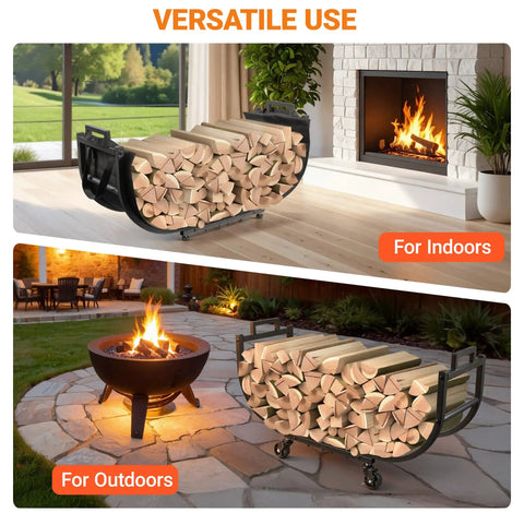 Heavy Duty Outdoor Firewood Rack 32 Inch Log Holder With Rustproof Tubular Steel Construction indoors and outdoors use