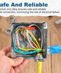 Heavy Duty Zinc Alloy Cable Connectors 50 Pack 1/2 Inch Wire Clamps For NM Cables And Metal Conduit shown in cable junction box.