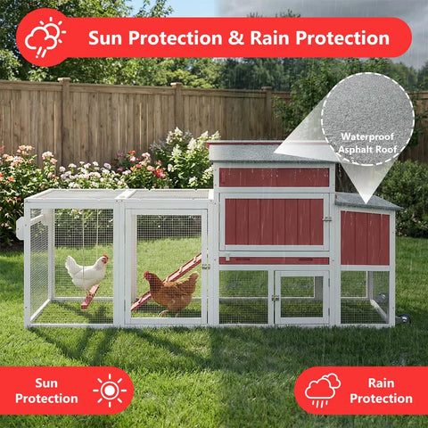 Mobile Wooden Chicken Coop With Nesting Box, Spacious Hen House For Two To Four Chickens, Wheels And Side Handle, Asphalt Roof
