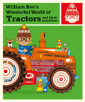 Wonderful World Of Tractors And Farm Machines Picture Book For Kids cover with cartoon boy on an orange tractor