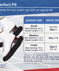 Hella Durable Ice Skate Guards And Blade Soakers With Heavy Weave Cotton Towel Set For Medium Blades Rust Resistant Steel Protector Sweet Ride Flat Black Coating size guide with soaker and skate sizes.