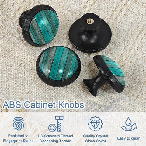 Round Cabinet Knobs And Drawer Pulls 4 Pack with turquoise glass design for Kids Cupboard Dresser Handles with Screws
