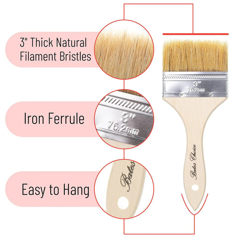 Six Pack Three Inch Chip Paint Brushes With Thick Natural Bristle For Holding More Paint Perfect For Latex Or Oil Based Paints And Stains