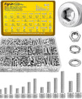 1220Pcs Metric Screws Assortment Kit M3 M4 M5 M6 With Hex Socket Head Cap Bolts Nuts And Washers In 304 Stainless Steel in box