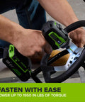 Gnarly 24V Brushless Cordless Impact Driver With Badass 1950 Inch Pound Torque And Fast Swap Hex Collet in action on a steering wheel.