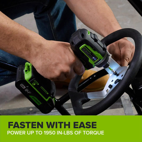 Gnarly 24V Brushless Cordless Impact Driver With Badass 1950 Inch Pound Torque And Fast Swap Hex Collet in action on a steering wheel.