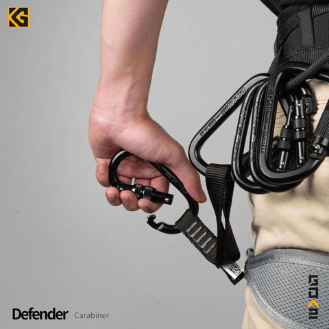 Beefy Locking Screwgate Carabiner 25kN Heavy Duty For Climbing Rappelling CE Certified Carbon Steel Midnight Black on harness