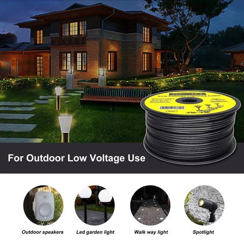 Low Voltage Landscape Wire 16 Gauge 2 Conductor Outdoor Lighting Cable 200 Feet Black Flexible Direct Burial For Yard Lights