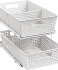 Total Game Changer Slick Sliding Under Sink Organizer With Adjustable Divider And Portable White Baskets For Kitchen Cabinets And Bathroom Vanity No Sweat Storage, two-tier design.