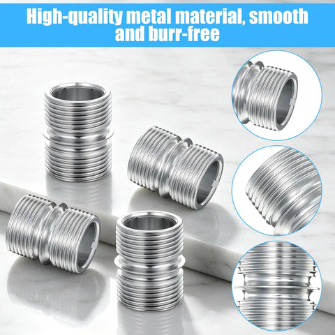 Heavy Duty Wire Shelving Pole Connectors And 8 Pack Coarse Thread Mounting Rods Built Tough For Garage Storage And Home Workshop Racks, close-up of durable smooth metal connectors.