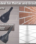Mortar Pointing Gun For Brick, Cement, Stone, And Tile Grout, 1 Quart Capacity, 12 To 1 Thrust, Dual Nozzles featured with tips