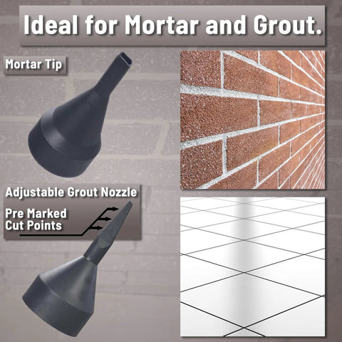 Mortar Pointing Gun For Brick, Cement, Stone, And Tile Grout, 1 Quart Capacity, 12 To 1 Thrust, Dual Nozzles featured with tips