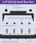 Heavy Duty 400 Amp 12 Volt Bus Bar Power Distribution Block with stainless steel terminals and nylon base components.
