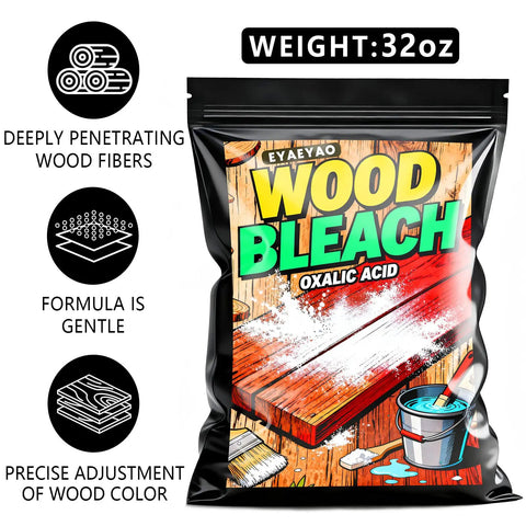Oxalic Acid Wood Bleach Powder Two Pound Tin packaging with usage details and weight info for wood stain removal.