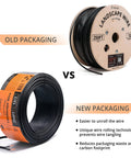 Comparison of old vs new packaging for 12/2 Low Voltage Landscape Wire 250 Ft For Outdoor Direct Burial Pure Copper Cable.