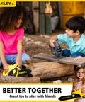 Kids playing with Kids Battery Powered Deluxe Chainsaw Toy For Role Play Realistic Actions And Sounds With Safe Durable Build