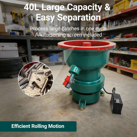 40L Vibratory Finishing Machine With Variable Frequency Drive And 550W Copper Motor Pro Grade Polyurethane Lined Tumbler