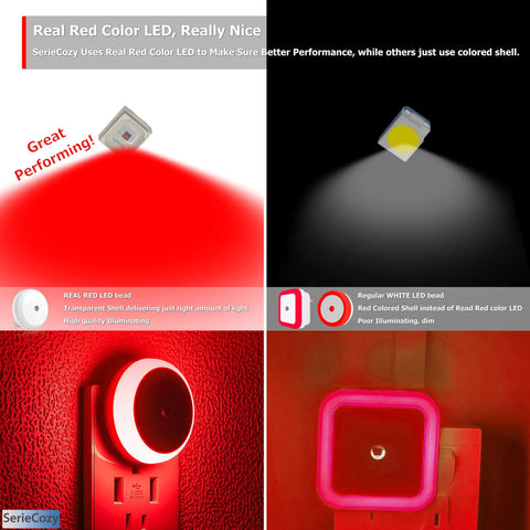 Red Plug In Night Light With Sensor, Diffused Red LED For A Cozy Soft Steady Glow, Energy Efficient Wall Light For Bedroom, Bathroom, Kitchen, Hallway, Kids Room, And Stairs, 2 Pack