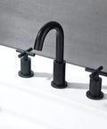 Matte Black 8 Inch Widespread Bathroom Faucet With Two Handles 3 Hole Sink Faucet With Valve And Pop Up Drain Brass Construction