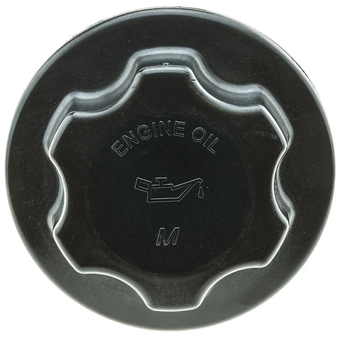 Top view of Oil Filler Cap MO148 for Dodge Ram 1500 2500 3500 and Durango 2003-2008, black with engravings for engine oil.