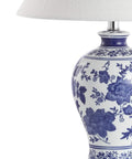 Blue And White Chinoiserie Floral Ceramic Table Lamp With Crystal Base And White Linen Shade Classic Vase Style Living Room Lighting