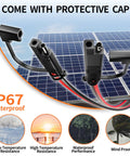 Straight Up Heavy Duty Sae Extension Cable 12 Foot With 16Awg Thick Core Wiring shown with protective cap and solar panels.