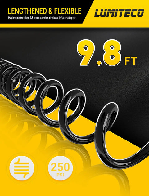 Slick 9.8 Ft Recoil Air Hose Extension With Clip On Chuck And Presta Valve Connector For Air Compressor Tire Inflator Pump Setup, flexible design