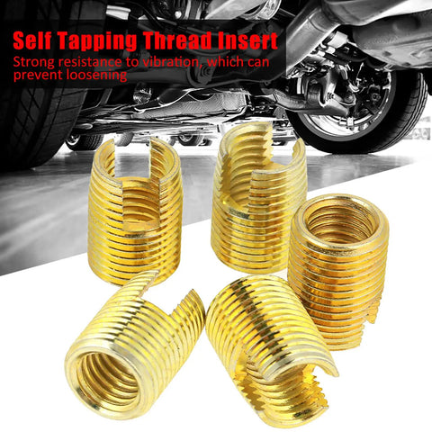 Brass Self Tapping Slotted Inserts Kit For Metal And Plastic Repair, 50 Pcs, Quick Install, Vibration Resistant, Tight Fit, Air Tight Sealing, Pro Grade DIY Fixes For Durable, Easy Home And Workshop Projects, gold threaded inserts shown