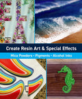Assorted resin art pieces with Pro Grade Epoxy Kit For Marine Grade Resin And Hardener Crystal Clear For Woodworking Fiberglass Boat Building And Repairs 1.5 Quart Medium Low Viscosity Non Blushing System.