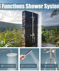 Outdoor Shower Faucet With 8 Inch Rainfall Shower Head Stainless Steel SUS304 All Metal Set Hand Spray in a garden setting.