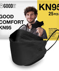 KN95 Face Mask Disposable Folding For All Day Comfy 95 Percent Filtration Black Bulk 25 Pack With Elastic Ear Loops And Breathable Face Fitting Design For Everyday Use