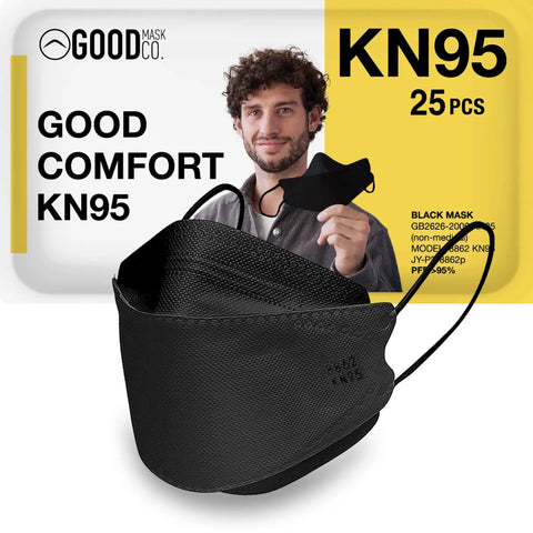 KN95 Face Mask Disposable Folding For All Day Comfy 95 Percent Filtration Black Bulk 25 Pack With Elastic Ear Loops And Breathable Face Fitting Design For Everyday Use