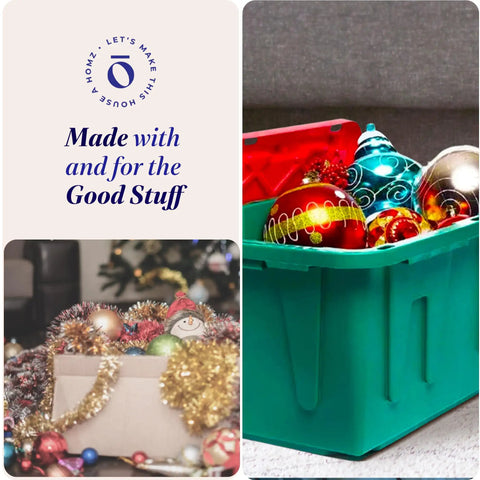 Stackable Plastic Storage Bins With Secure Lids, 27 Gallon Heavy Duty Snap Lock Totes, Sturdy Containers For Holiday Cheer And Seasonal Hoards, Red And Green Set Includes Four Totes, Built To Handle Any Task Like A Champ And Keep Your Space Looking Crisp