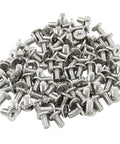 Dead Nuts Tight M3 X 5mm Round Flat Head Machine Screws 100 Pack shown piled together, stainless steel, ideal for DIY projects.
