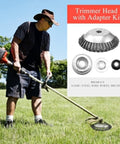 Man using 8 Inch Unbreakable Wired Trimmer Blade For Weed Eater And Weed Whacker Steel Wire Cutter Head With Rotary Brush Adapter Kit.