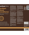 Smooth As Butter Pre Stain Wood Conditioner For Blotch Free Even Coverage Prepares Raw Lumber Before Staining Water Based Formula Built For Indoor Outdoor Creations Low Odor Non Toxic Durable Finish 85 Oz label showing usage instructions and benefits on container.