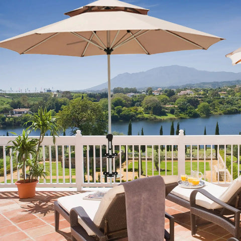 Heavy Duty Patio Umbrella Holder For Deck Rail And Balcony Attachments Easy Clip On Clamp Stand That Attaches Securely To Railings