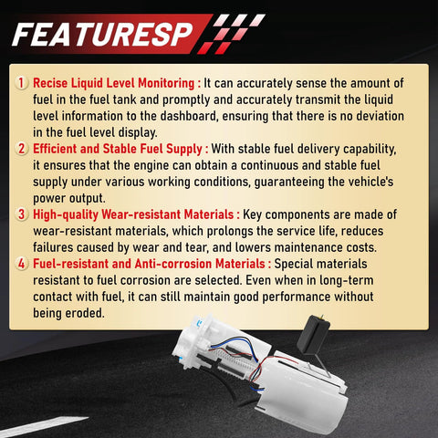 Toyota Camry Fuel Pump Assembly 2.5L Drop In Ready 2012 2017 Models Fits Avalon 2.5L, features list displayed