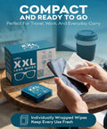 Person using Big Lens Wipes 50 Count For Glasses, Watches, Screens And More Clean Smudge Free With Quick Dry Isopropyl Alcohol on a phone.