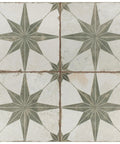 Kings Star Sage Seventeen And Five Eighths Inch Ceramic Floor And Wall Tile with star design, ideal for kitchens and bathrooms.