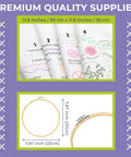 4 Piece Starter Embroidery Kit For Beginners And Pros With Simple Patterns showing hoop and pre-printed cloths