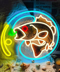 Dimmable Fishing Neon Sign LED Hook Lights For Wall Decor And Man Cave Vibe Fishing Themed Neon Light For Fishing Lovers Gear Store Coastal Kitchen Bedroom Yacht Party Decor