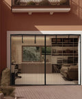 Garage Door Screen For 2 Car 16x7 Feet Retractable Magnetic Self Closing Mesh Net installed on a garage, blocking bugs while allowing air.