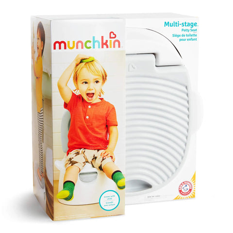 The Real Deal Toddler Potty Training Chair 3-In-1 Potty Seat With Step Stool Plus Arm And Hammer Deodorizing Disc Gray box with playful child.