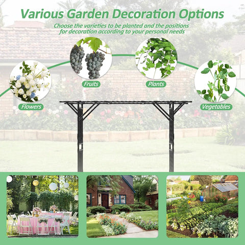 Massive Flat Top Garden Arch Trellis For Climbing Plants Outdoor Entrance Pavilion 141 Inches Long By 106 Inches High Metal Yard Arch For Walkways Weddings And Patio Or Garden Decor with plant decoration options